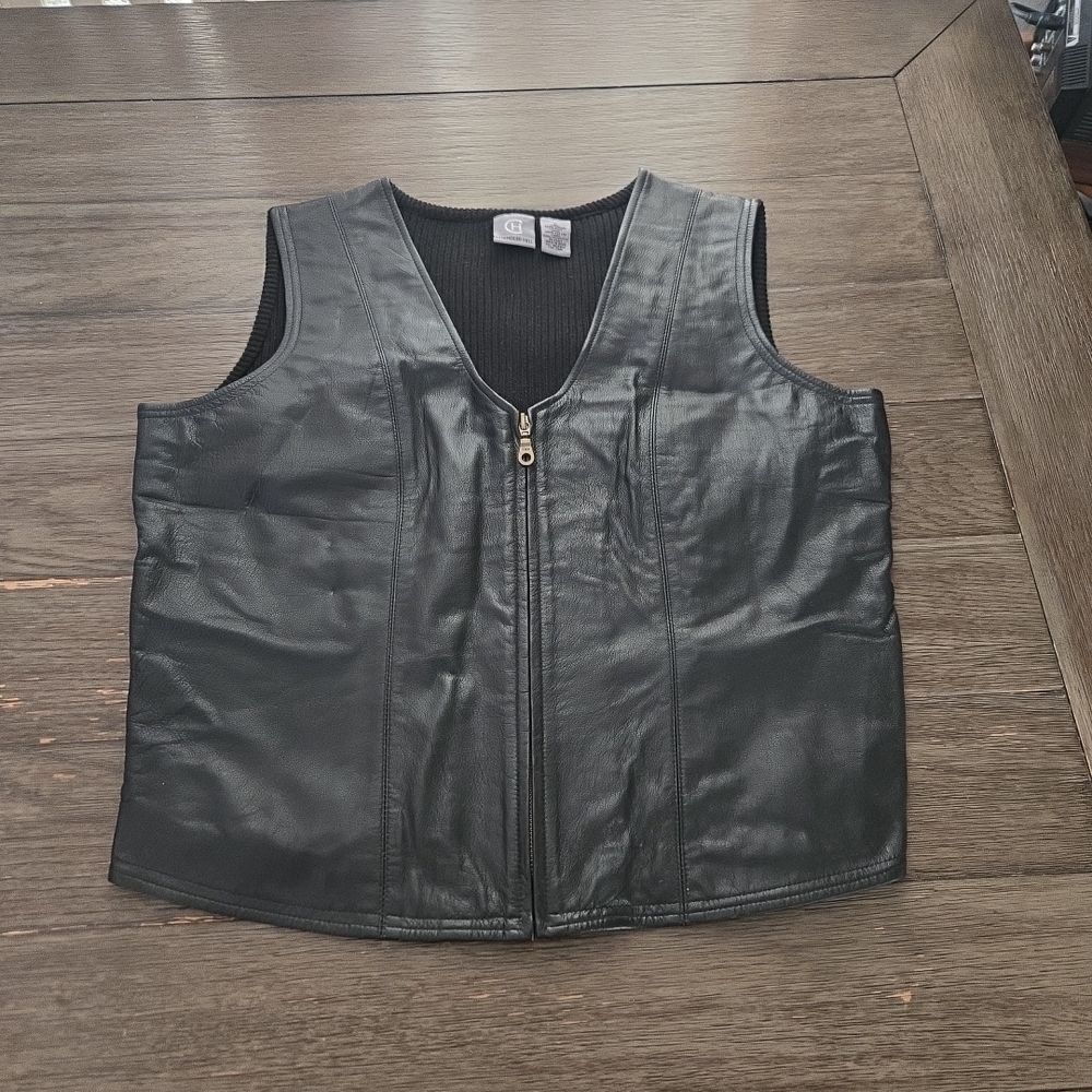 Men's Black Leather Vest with Zipper